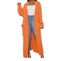 Womens Thin Stylish Cable Knit Dual Extra Long Maxi Cardigan with 2-Pockets