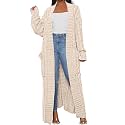 Womens Thin Stylish Cable Knit Dual Extra Long Maxi Cardigan with 2-Pockets