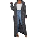 Womens Thin Stylish Cable Knit Dual Extra Long Maxi Cardigan with 2-Pockets