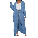 Womens Thin Stylish Cable Knit Dual Extra Long Maxi Cardigan with 2-Pockets