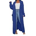Womens Thin Stylish Cable Knit Dual Extra Long Maxi Cardigan with 2-Pockets
