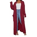 Womens Thin Stylish Cable Knit Dual Extra Long Maxi Cardigan with 2-Pockets