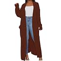 Womens Thin Stylish Cable Knit Dual Extra Long Maxi Cardigan with 2-Pockets