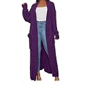 Womens Thin Stylish Cable Knit Dual Extra Long Maxi Cardigan with 2-Pockets