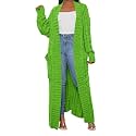 Womens Thin Stylish Cable Knit Dual Extra Long Maxi Cardigan with 2-Pockets