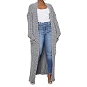 Womens Thin Stylish Cable Knit Dual Extra Long Maxi Cardigan with 2-Pockets