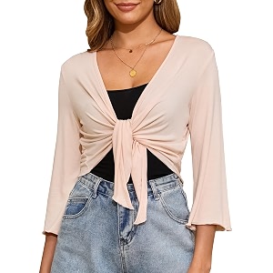 Womens Tie Front Shrug 3 4 Sleeve