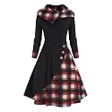 Womens Vintage Gothic Steampunk Dress Casual Plaid Patchwork Button Hooded Dress Retro Rockabilly Punk Hippie Dresses