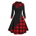 Womens Vintage Gothic Steampunk Dress Casual Plaid Patchwork Button Hooded Dress Retro Rockabilly Punk Hippie Dresses