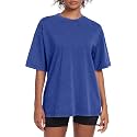 Womens Washed Vintage Oversized T-Shirt Baggy Workout Tops Short Sleeve Cotton Tshirts Streetwear Boyfriend Tee