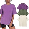Womens Washed Vintage Oversized T-Shirt Baggy Workout Tops Short Sleeve Cotton Tshirts Streetwear Boyfriend Tee