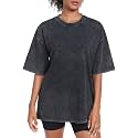 Womens Washed Vintage Oversized T-Shirt Baggy Workout Tops Short Sleeve Cotton Tshirts Streetwear Boyfriend Tee