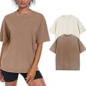 Womens Washed Vintage Oversized T-Shirt Baggy Workout Tops Short Sleeve Cotton Tshirts Streetwear Boyfriend Tee
