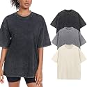 Womens Washed Vintage Oversized T-Shirt Baggy Workout Tops Short Sleeve Cotton Tshirts Streetwear Boyfriend Tee
