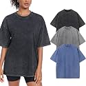 Womens Washed Vintage Oversized T-Shirt Baggy Workout Tops Short Sleeve Cotton Tshirts Streetwear Boyfriend Tee