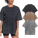 Womens Washed Vintage Oversized T-Shirt Baggy Workout Tops Short Sleeve Cotton Tshirts Streetwear Boyfriend Tee