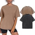 Womens Washed Vintage Oversized T-Shirt Baggy Workout Tops Short Sleeve Cotton Tshirts Streetwear Boyfriend Tee