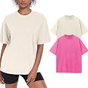 Womens Washed Vintage Oversized T-Shirt Baggy Workout Tops Short Sleeve Cotton Tshirts Streetwear Boyfriend Tee