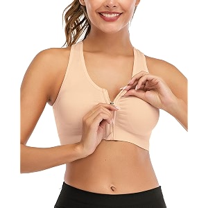 Womens Zip Front Sports Bra Wireless Post-Surgery