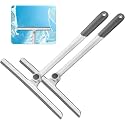 WONDAY Shower Squeegee for Glass Doors, 12" Long Handle Window Squeegee Cleaning Tool, Streak-Free Silicone Blade for Bathroom Mirror, High Windows, Car Windshield (Grey-2 Pack)