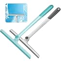 WONDAY Shower Squeegee for Glass Doors, 12" Long Handle Window Squeegee Cleaning Tool, Streak-Free Silicone Blade for Bathroom Mirror, High Windows, Car Windshield (2 Pack,Grey+Green)