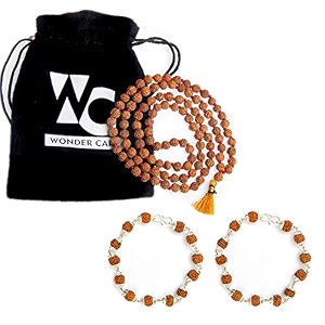 wonder care rudraksha mala-panchmukhi 5 mukhi rudraksha mala 108 beads with certificate brown 6-mm beads sized