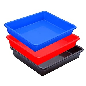 wonder exel small rectangular multipurpose organising amp storage plastic tray set of 3 multicolour standard excelsmall mix red blue brown
