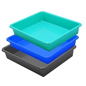 wonder exel small rectangular multipurpose organising amp storage plastic tray set of 3 multicolour standard excelsmall mix green blue grey