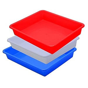 wonder exel small rectangular multipurpose organising amp storage plastic tray set of 3 multicolour standard excelsmall mix white red blue