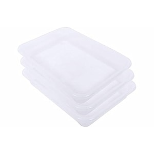 simply home multipurpose rectangular small plastic trays stationary office organiser tray  strong plastic material  colorful stackable storage trays for home amp office pack of 3  transparent
