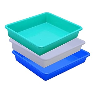 wonder exel small rectangular multipurpose organising amp storage plastic tray set of 3 multicolour standard excelsmall mix white green blue