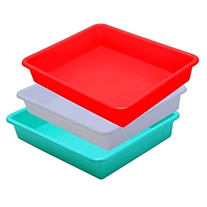 wonder exel small rectangular multipurpose organising amp storage plastic tray set of 3 multicolour standard excelsmall mix white red green