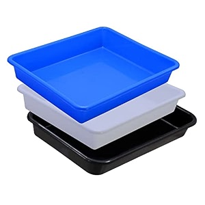 wonder exel small rectangular multipurpose organising amp storage plastic tray set of 3 multicolour standard excelsmall mix white blue black