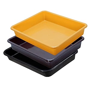 wonder exel small rectangular multipurpose organising amp storage plastic tray set of 3 multicolour standard excelsmall mix yellow brown black