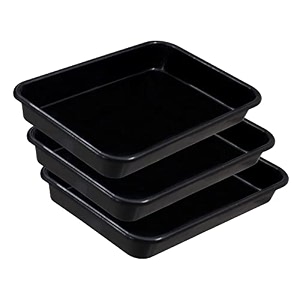 morvi nexa small multipurpose stackable plastic storage tray homekitchenofficeschoolcommercialindustrylabhospitalpaperdesk organiser21 x 27 x 5 set of 3  black
