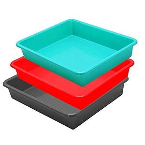 wonder exel small rectangular multipurpose organising amp storage plastic tray set of 3 multicolour standard excelsmall mix red green brown