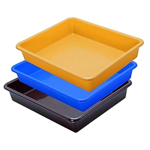 wonder exel small rectangular multipurpose organising amp storage plastic tray set of 3 multicolour standard excelsmall mix blue yellow brown
