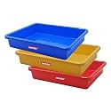 Morvi Multipurpose Rectangular Small Plastic Trays|Stationary Office Organiser Tray|Strong Plastic Material|Colorful Stackable Storage Trays for Home&amp;Office|Pack of 3|Red Yellow Blue