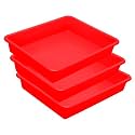 Simply Home Multipurpose Rectangular Small Plastic Trays| Stationary Office Organiser Tray | Strong Plastic Material | Colorful Stackable Storage Trays for Home &amp; Office |Pack of 3 | Red