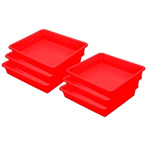 wonder simply home multipurpose rectangular small plastic trays stationary office organiser tray  strong plastic material  colorful stackable storage trays for home amp office pack of 6  red