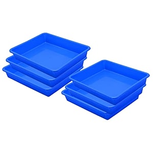wonder simply home multipurpose rectangular small plastic trays stationary office organiser tray  strong plastic material  colorful stackable storage trays for home amp office pack of 6  blue