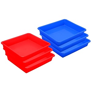 wonder simply home multipurpose rectangular small plastic trays stationary office organiser tray  strong plastic material  colorful stackable storage trays for home amp office pack of 6  red blue