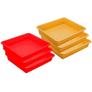 simply home multipurpose rectangular small plastic trays stationary office organiser tray  strong plastic material  colorful stackable storage trays for home amp office pack of 6  red yellow