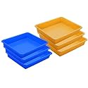 Simply Home Multipurpose Rectangular Small Plastic Trays| Stationary Office Organiser Tray | Strong Plastic Material | Colorful Stackable Storage Trays for Home &amp; Office |Pack of 6 |Yellow Blue