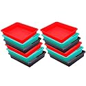 Wonder Homeware Exel Small Tray Heavy Quality, for Home&amp;Storage/Organization, Set of 12 Pcs Tray 2 LTR (RED Green Brown)