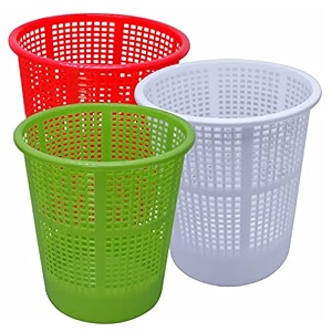 simply home jali 222 open plastic dustbin for homeofficeorganization etc set of 3 pcs 7 ltr dustbin color green red white
