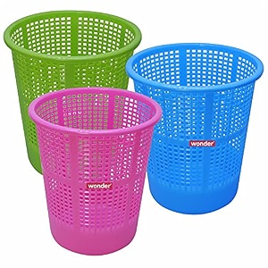 wonder homeware jali 222 open dustbin for homeofficeorganization etc set of 3 pcs 7 ltr dustbin black color pink blue green