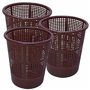 wonder simply home jali 222 open plastic dustbin for homeofficeorganization etc set of 3 pcs 7 ltr dustbin color brown
