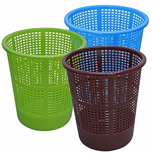 wonder simply home jali 222 open plastic dustbin for homeofficeorganization etc set of 3 pcs 7 ltr dustbin color blue brown green