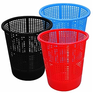 wonder simply home jali 222 open plastic dustbin for homeofficeorganization etc set of 3 pcs 7 ltr dustbin color blue red black